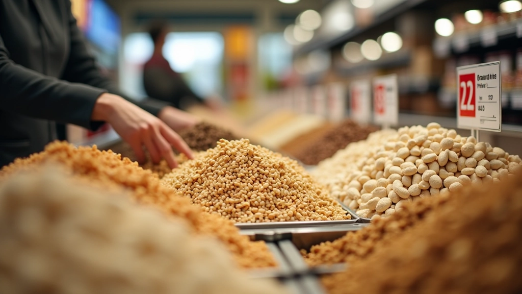 Produtos a granel no supermercado com preço por quilo