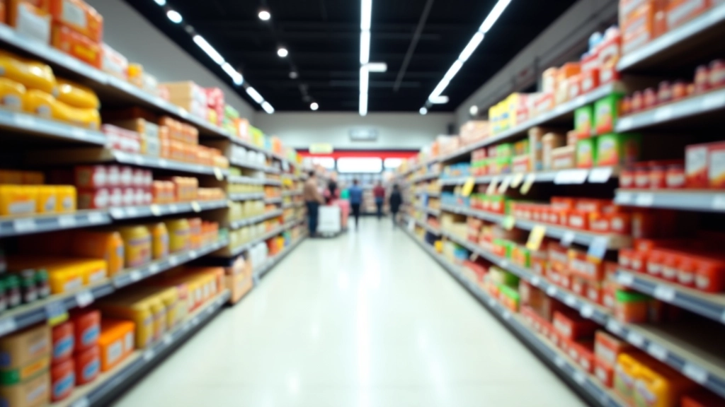Interior moderno de supermercado com produtos organizados